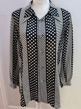 Vintage Black & White Striped and Squares Shirt